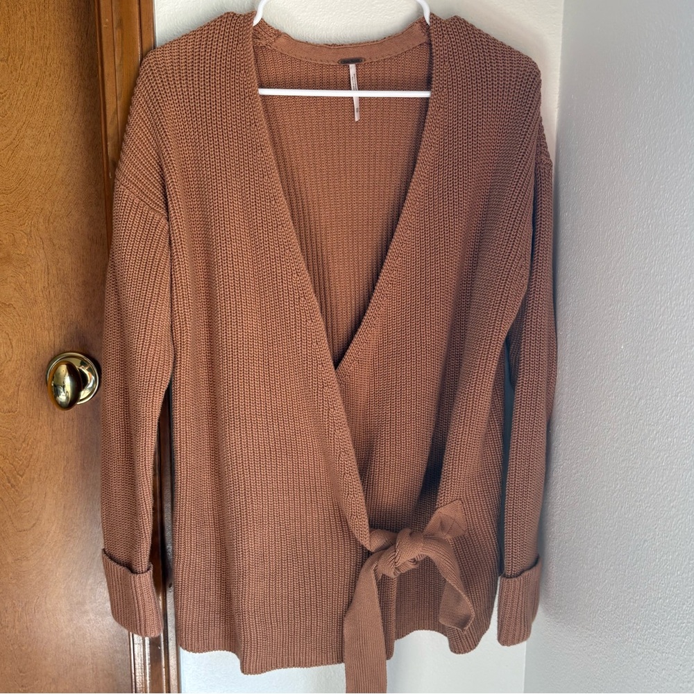 Free People Belted Knit Wrap Tie Sweater XS